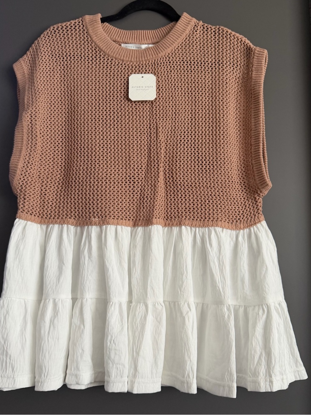 Altar'd State Mocha Open-Knit Overlay with Ivory Underdress